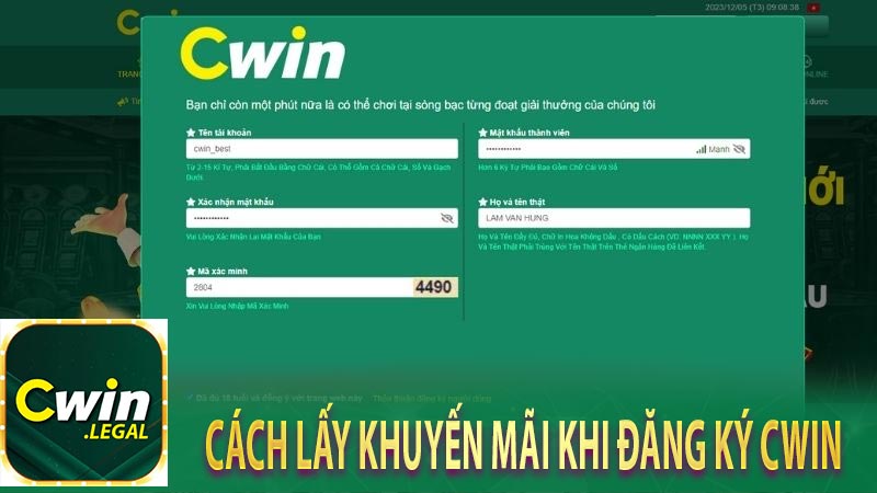 Cách lấy khuyến mãi khi đăng ký CWin